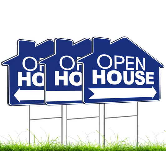 Set of 3 Double Sided Open House Real Estate Plastic Signs 12x16 Inch