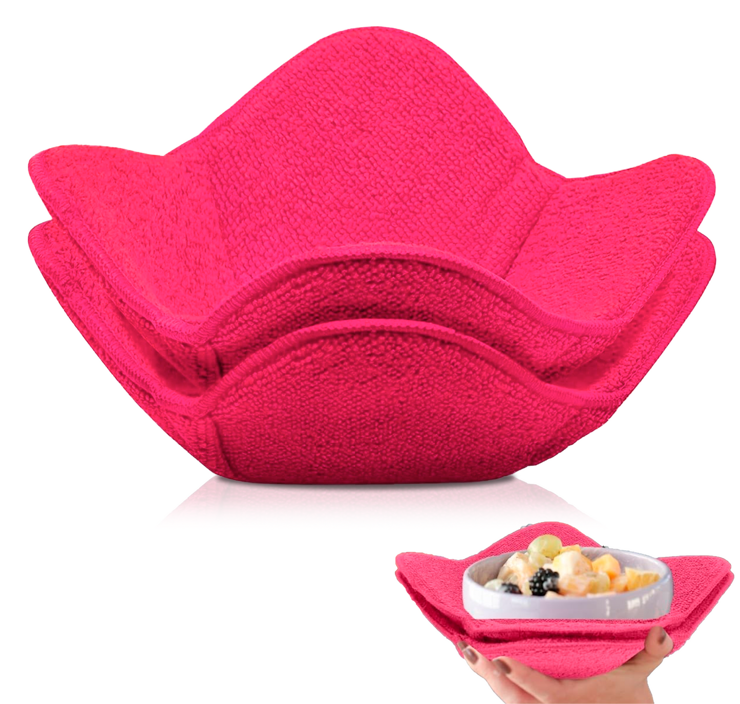 ULVEOL Set 2X Pink 7" sq. x 4" H Inch Microwave Bowl Cloth Hot Pads