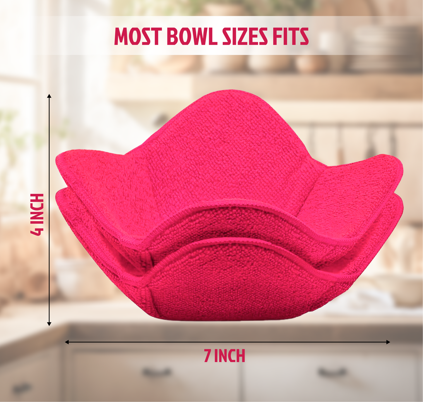 ULVEOL Set 2X Pink 7" sq. x 4" H Inch Microwave Bowl Cloth Hot Pads