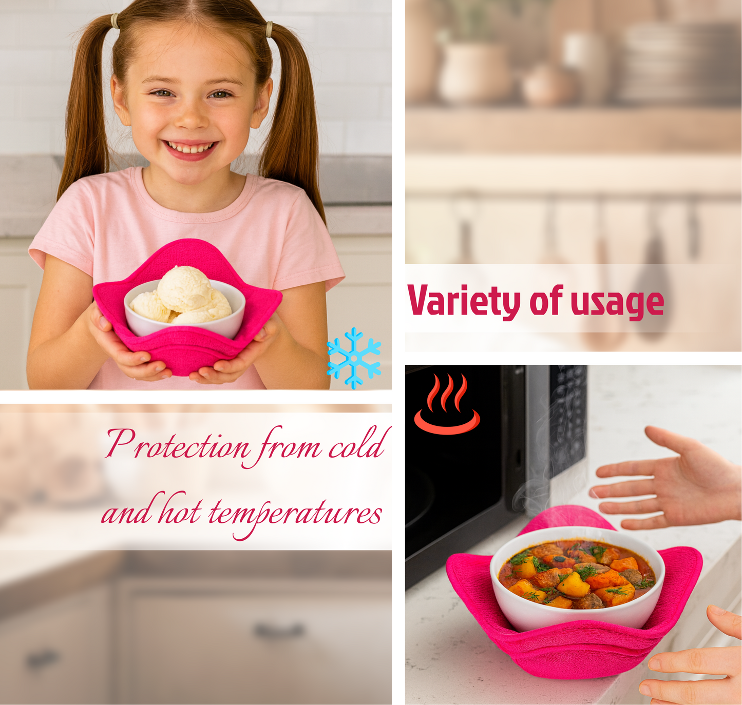 ULVEOL Set 2X Pink 7" sq. x 4" H Inch Microwave Bowl Cloth Hot Pads