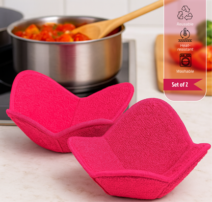 ULVEOL Set 2X Pink 7" sq. x 4" H Inch Microwave Bowl Cloth Hot Pads