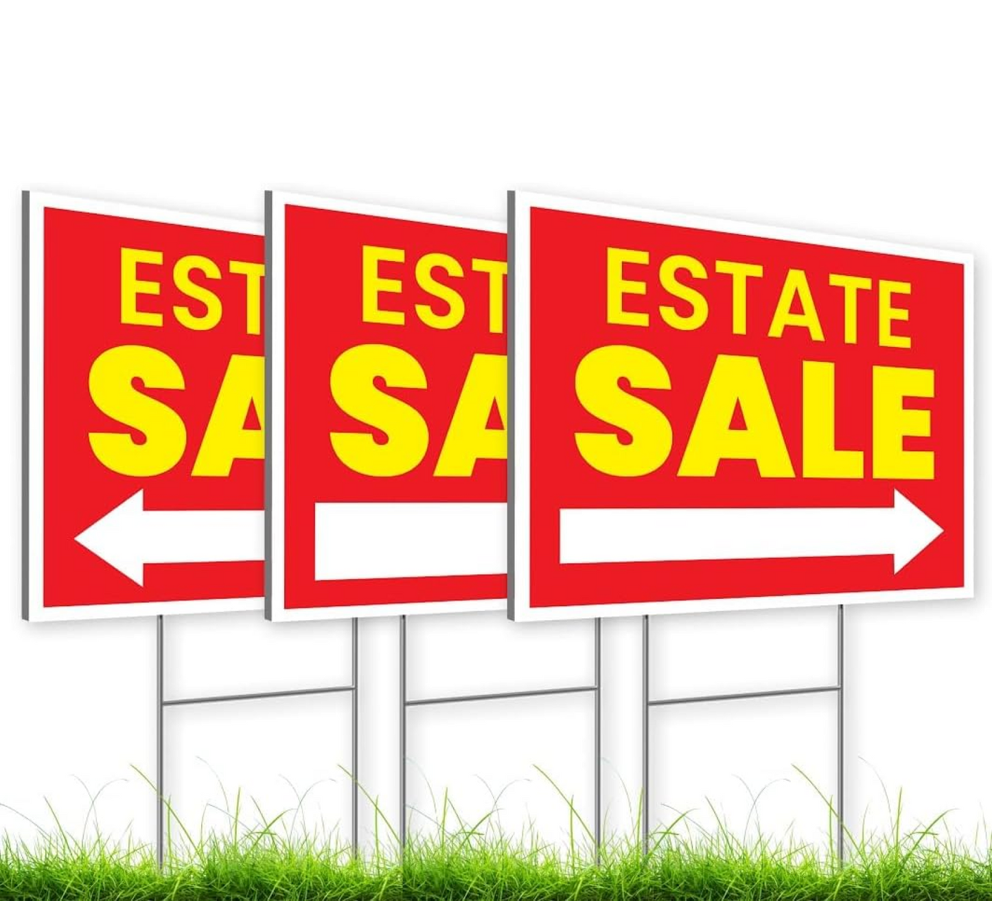 12x16 Inch 3X Double Sided Real Estate Sale Yard Sign - Estate Sale Arrows Plastic Signs with Metal H Stakes