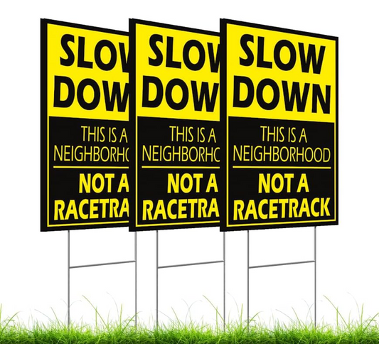 3 Pack 12x16 Please Slow Down Sign with Metal H-Stake - Children at Play Safety Signs for Street