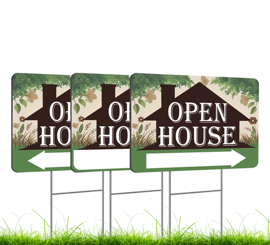 3X Double Sided 12x16 Inches Plastic Sign With H-stakes "Open House"