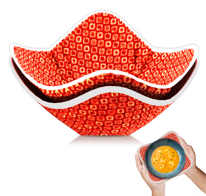 ULVEOL Set of 2 Microwave Bowl 4x7x7 Inch Polyester Cloth Hot Pads with Red Pattern