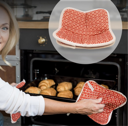 ULVEOL Set of 2 Microwave Bowl 4x7x7 Inch Polyester Cloth Hot Pads with Red Pattern