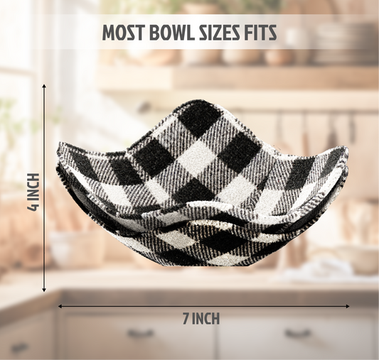 Set of 2 Microwave Bowl Cloth Hot Pads with Black and White in A Cage