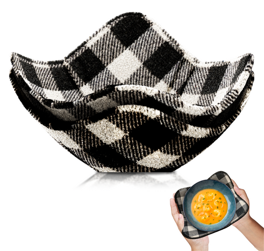 Set of 2 Microwave Bowl Cloth Hot Pads with Black and White in A Cage