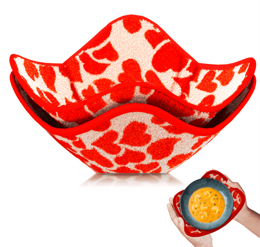 Set of 2 Microwave Bowl 4x7x7 Inch Polyester Cloth Hot Pads with Red Heart Print