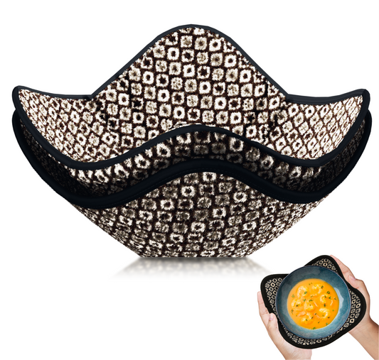 Set of 2 Microwave Bowl 4x7x7 Inch Polyester Cloth Hot Pads with Black and White Color