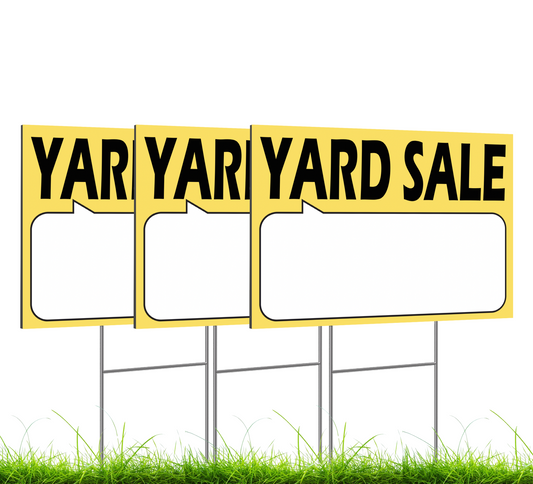 Set of 3 Double Sided 12x16 Inches Plastic Yard Sale Signs with Metal H-Stakes